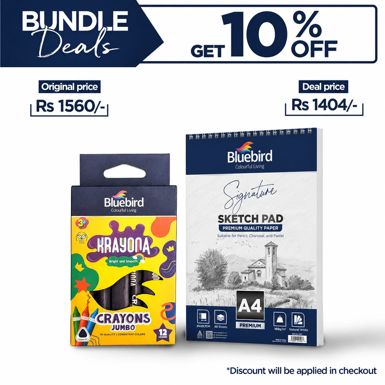 Bluebird Krayona Jumbo - Set of 12 + Bluebird Signature Sketch Pad A4